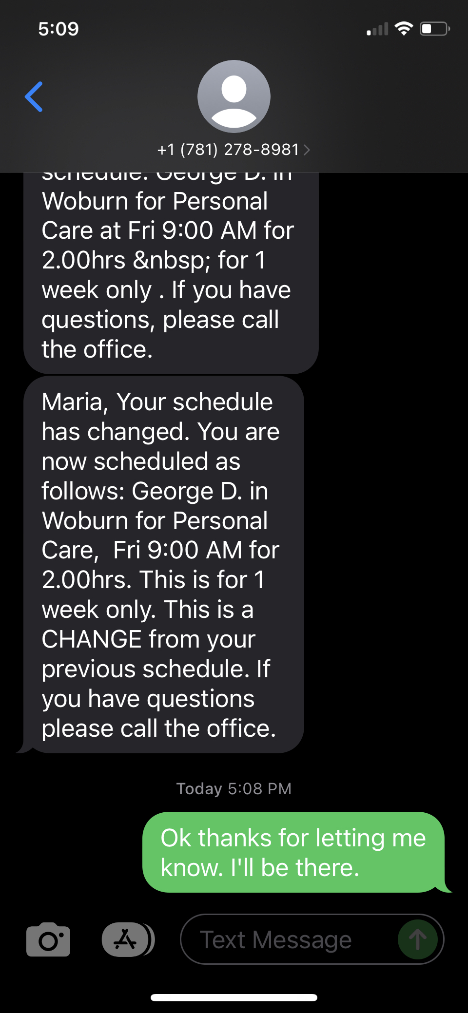 Automated Text Message of Schedule Change