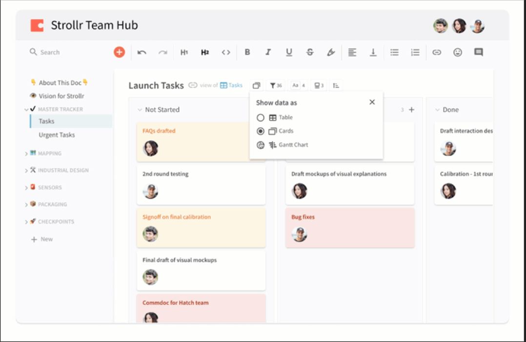 Coda tasks card view