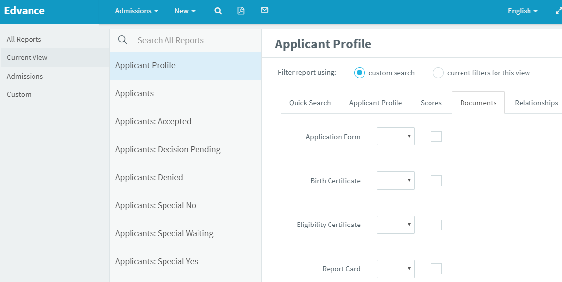 Edvance Software - EDVANCE - Admissions Reporting