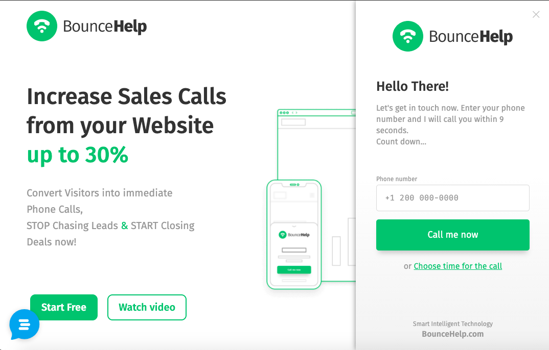 BounceHelp screenshot: CallBack Widget