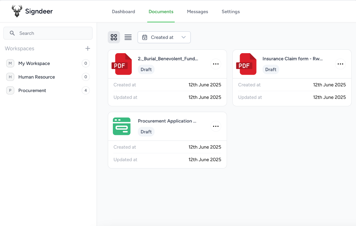 Signdeer screenshot: Signdeer documents