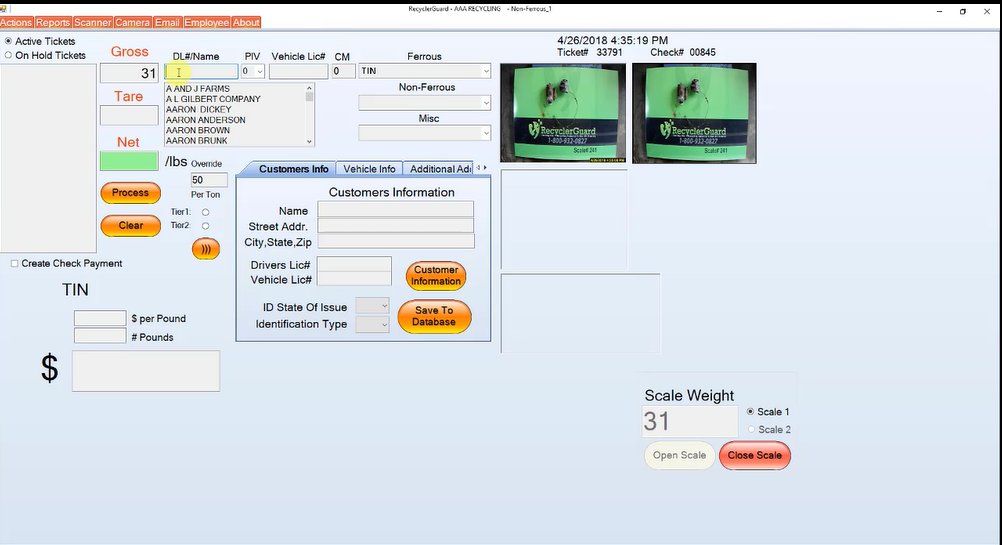 RecyclerGuard screenshot: RecyclerGuard customer details