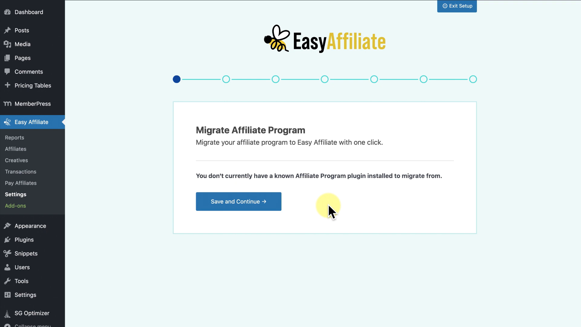 Easy Affiliate screenshot: Easy Affiliate Setup Wizard