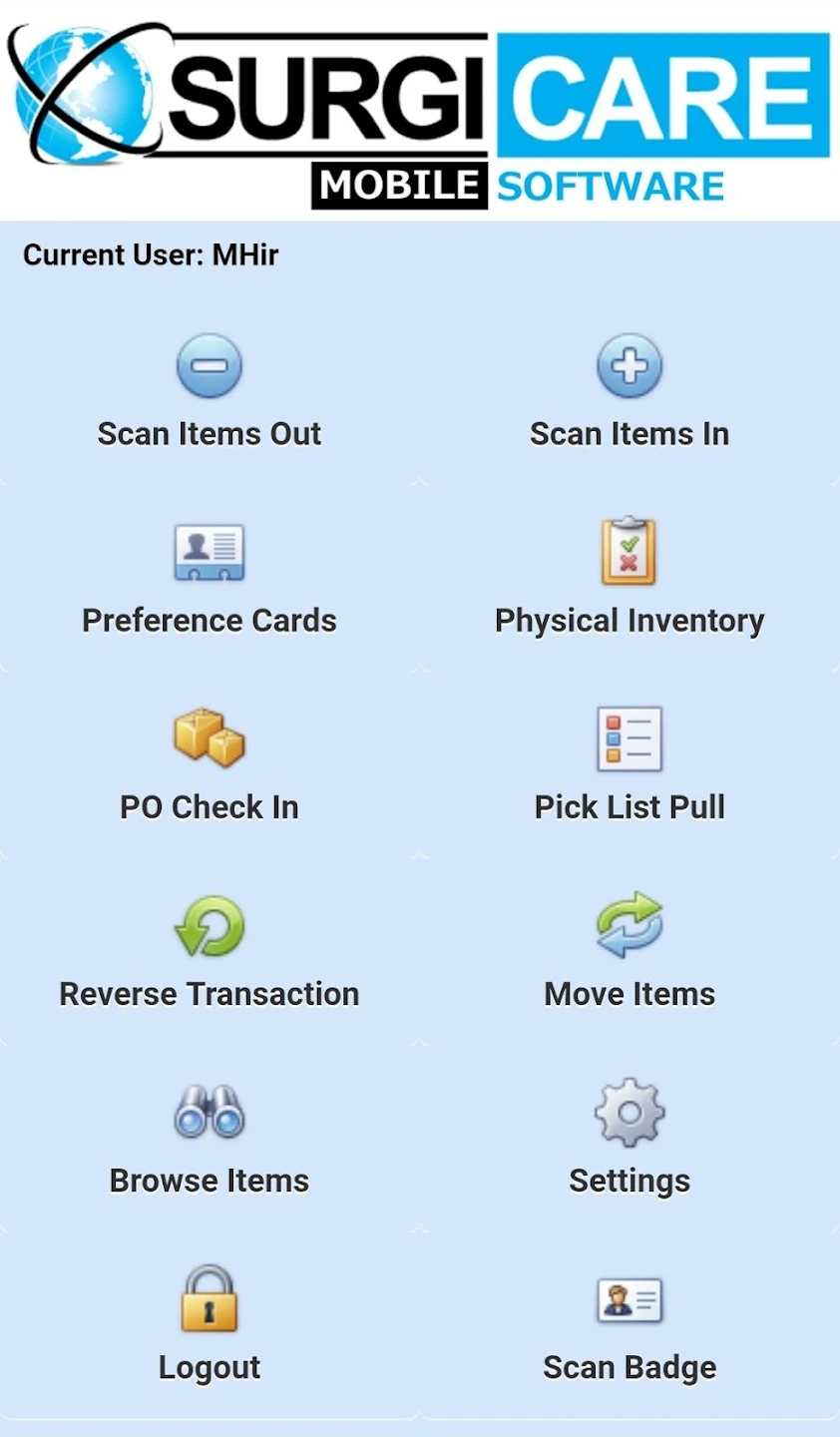SurgiCare Medical Inventory screenshot: SurgiCare Medical Inventory overview of stock management