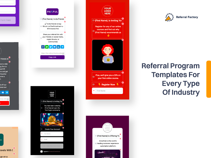 Referral Factory Software - Access Over 100+ referral program templates designed by marketing experts to help you succeed and get maximum referrals.