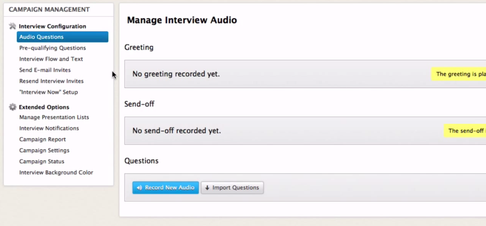 Manage interview audio