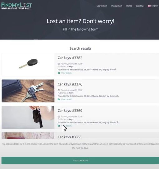 FindMyLost items search list