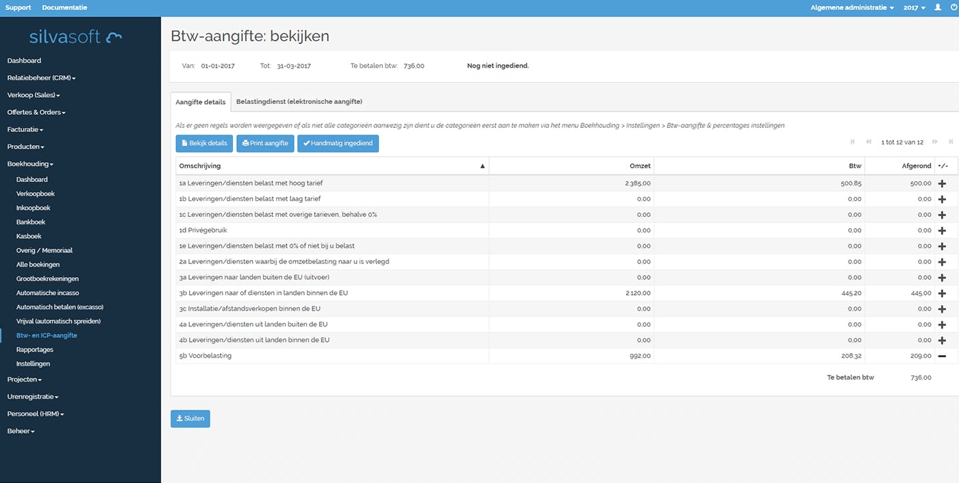 Silvasoft Software - Automatische berekening van btw-aangifte. Koppeling met Belastingdienst (Nederland) en Intervat (België)