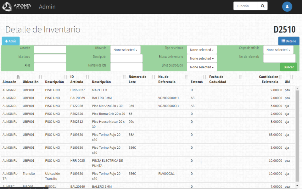Advanta Cloud inventory management