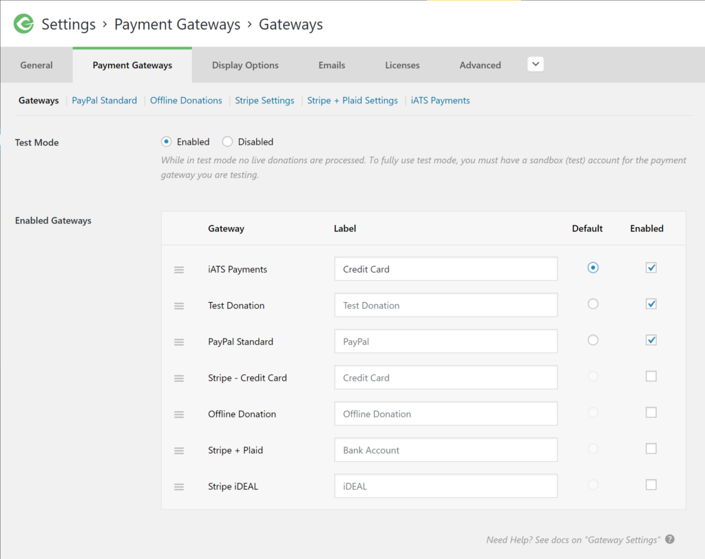 iATS payment processing page