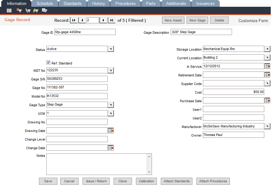 FaciliWorks CMMS Software - With the optional calibration management module, you can manage gage records, calibrations, attributes and parts, capture all measurement readings, track as-found condition of gages, produce calibration certificates and maintain traceability.