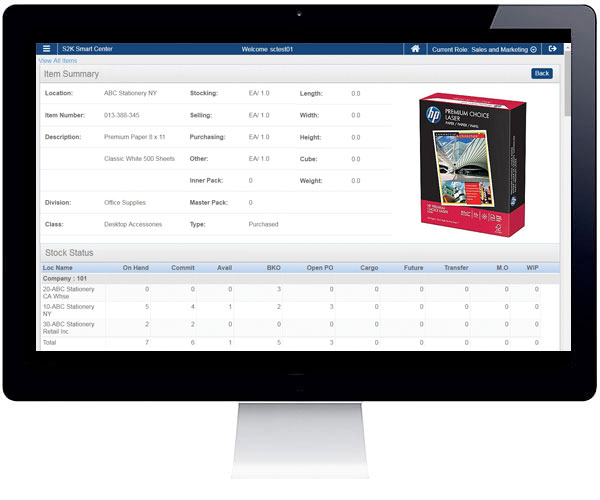S2K Warehouse Management screenshot: S2K Warehouse Management item summary
