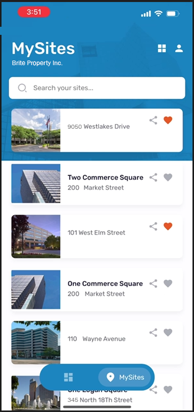 InSite screenshot: My Sites App 1