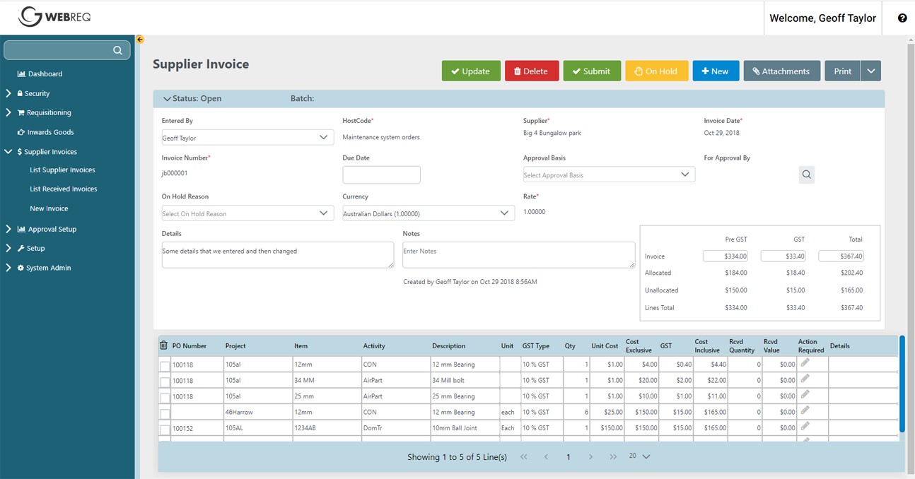 Powerful Supplier invoicing / Automated PO allocation