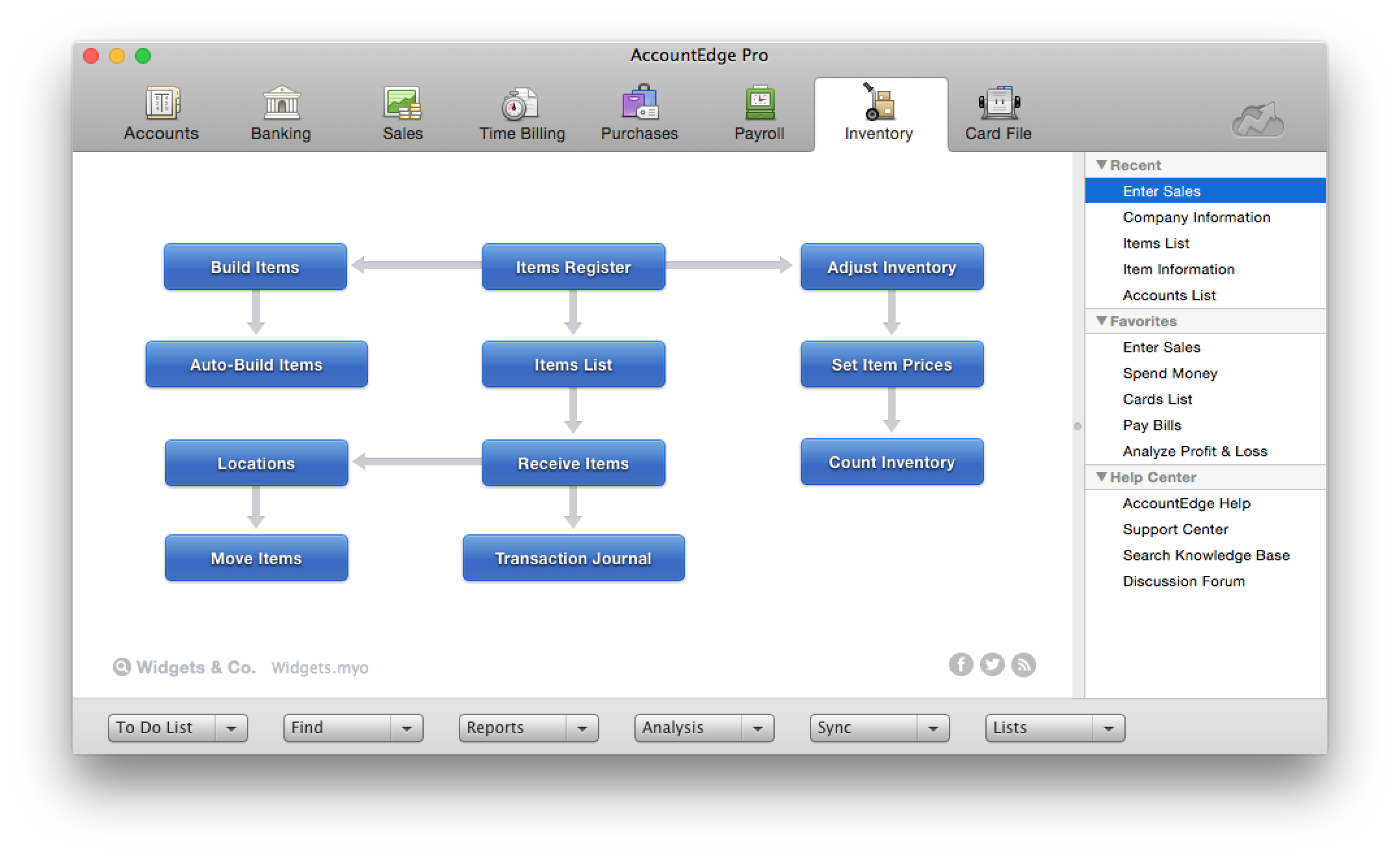 AccountEdge Software - AccountEdge inventory screen