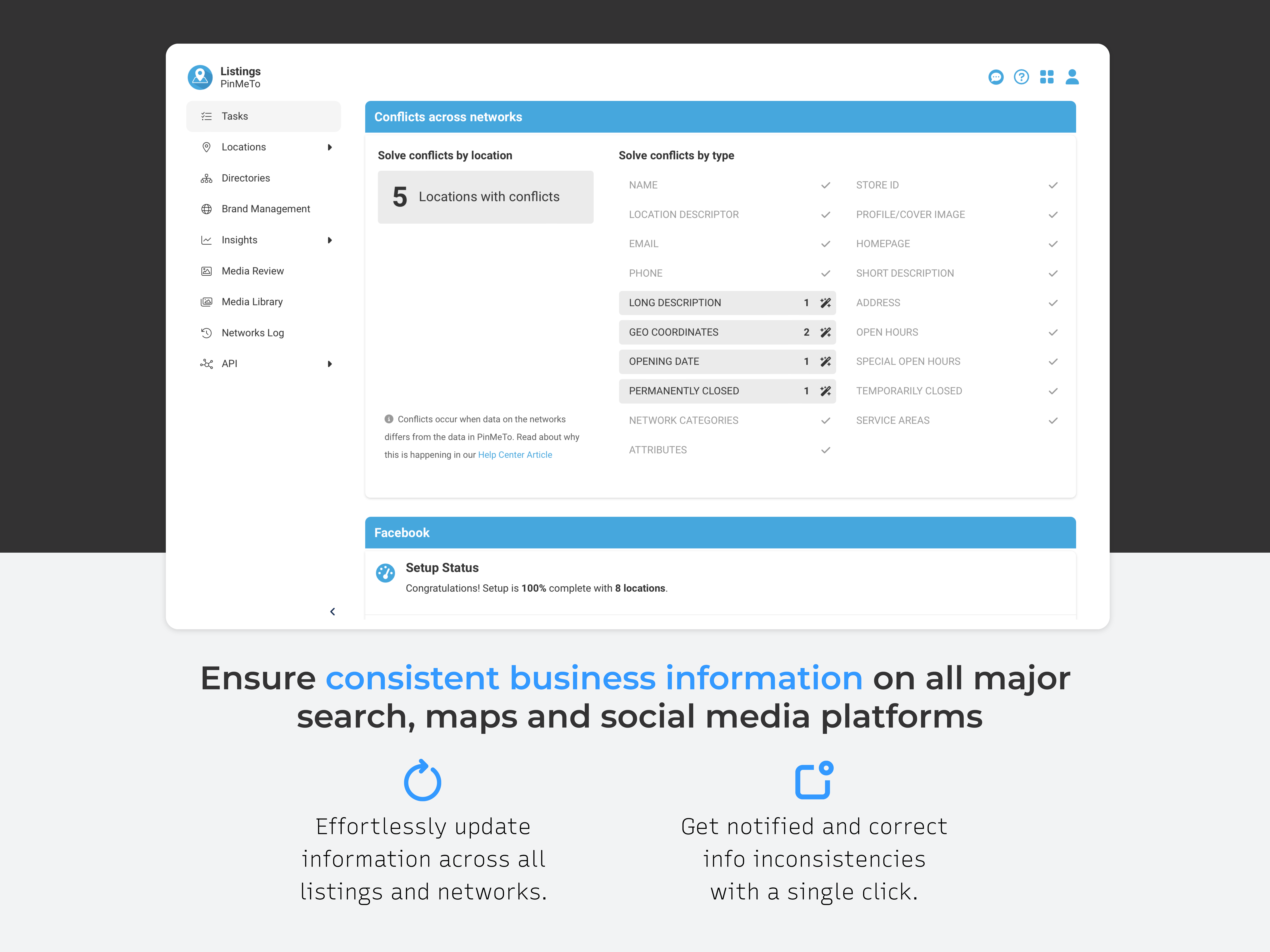 Manage your business information on all local listings with PinMeTo