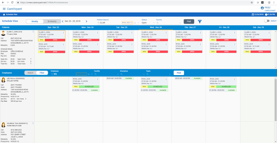 CareVoyant scheduler view