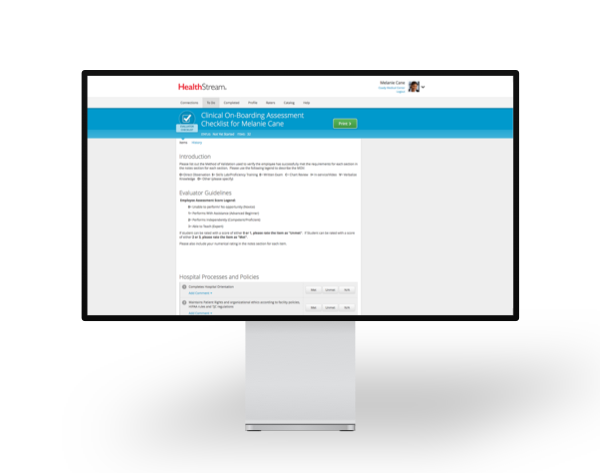 HealthStream Checklist Software - Checklist Desktop View