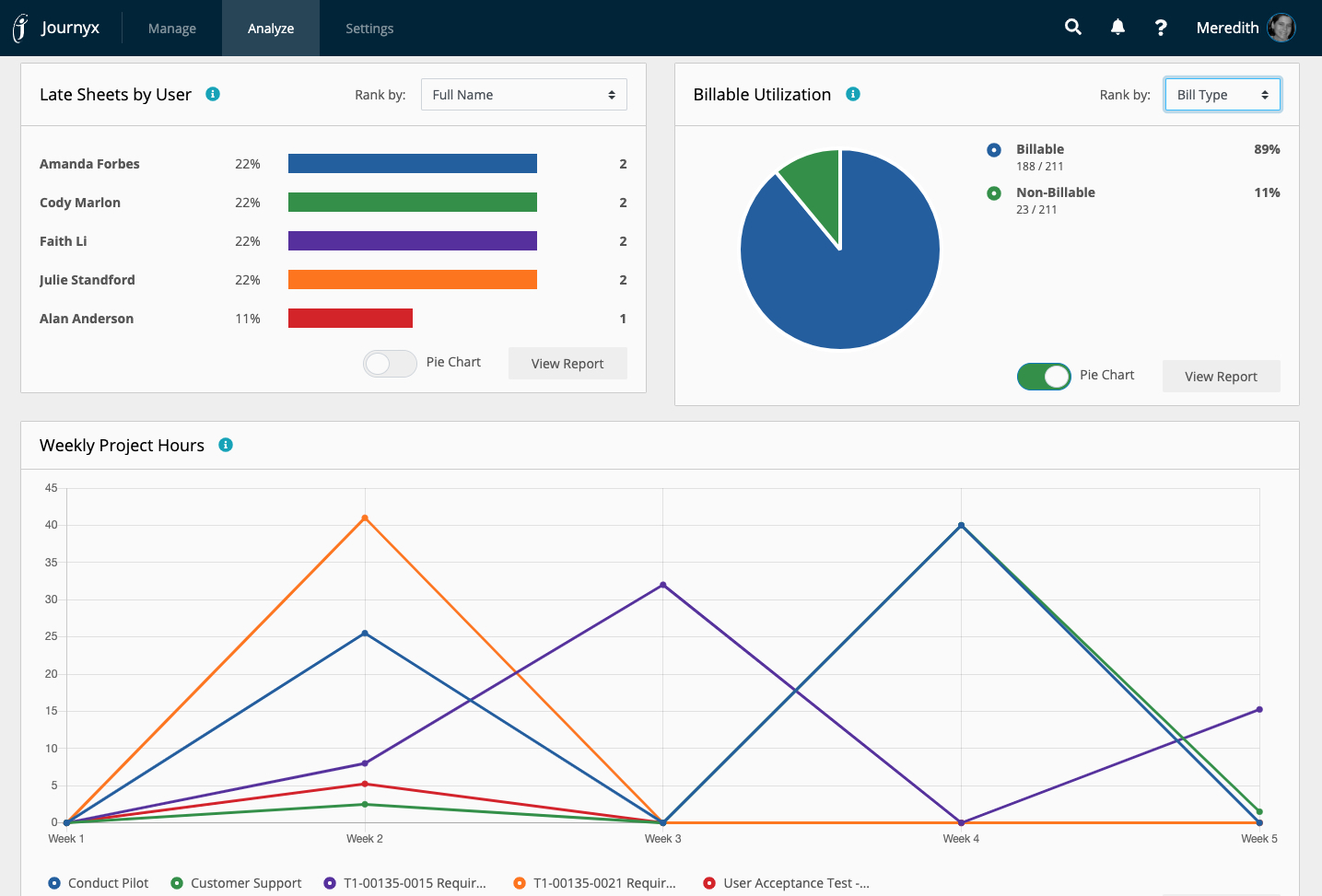 Journyx Software - Manager Dashboard Summary