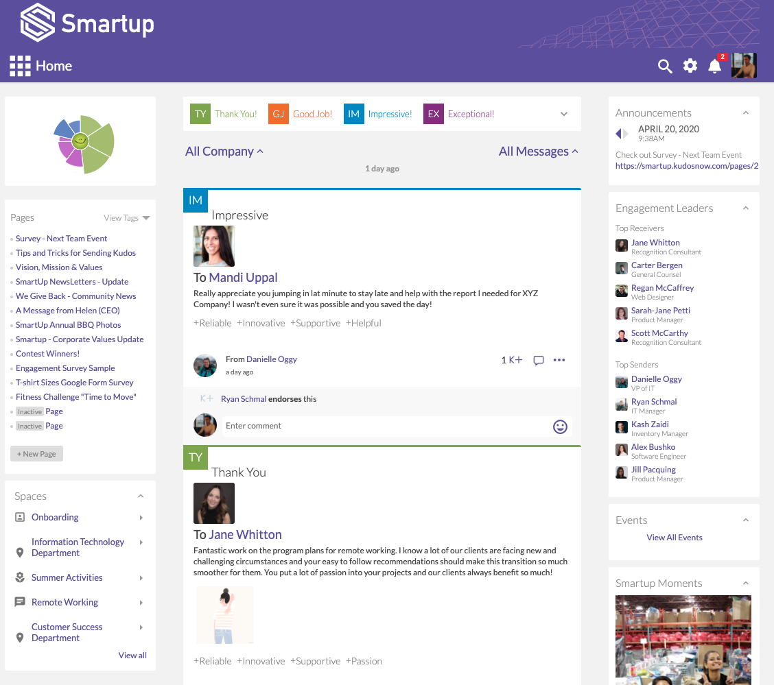 Kudos home page