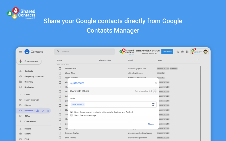 Shared Contacts for Gmail Software - 1