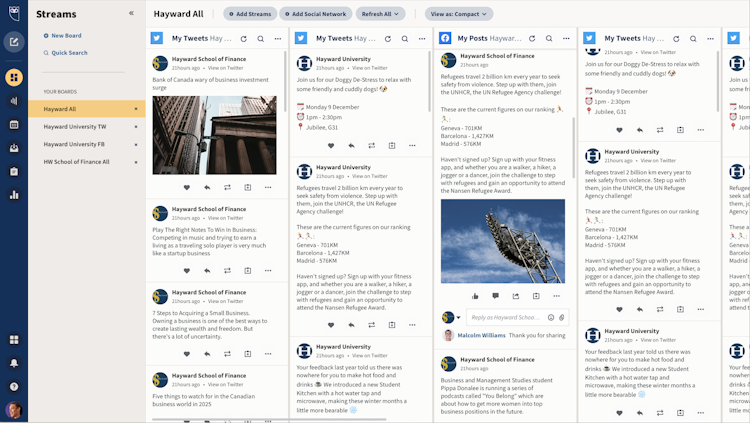Hootsuite screenshot: Social Media Monitoring: Monitor all of your social media profiles in one place and track the topics that matter to your brand.