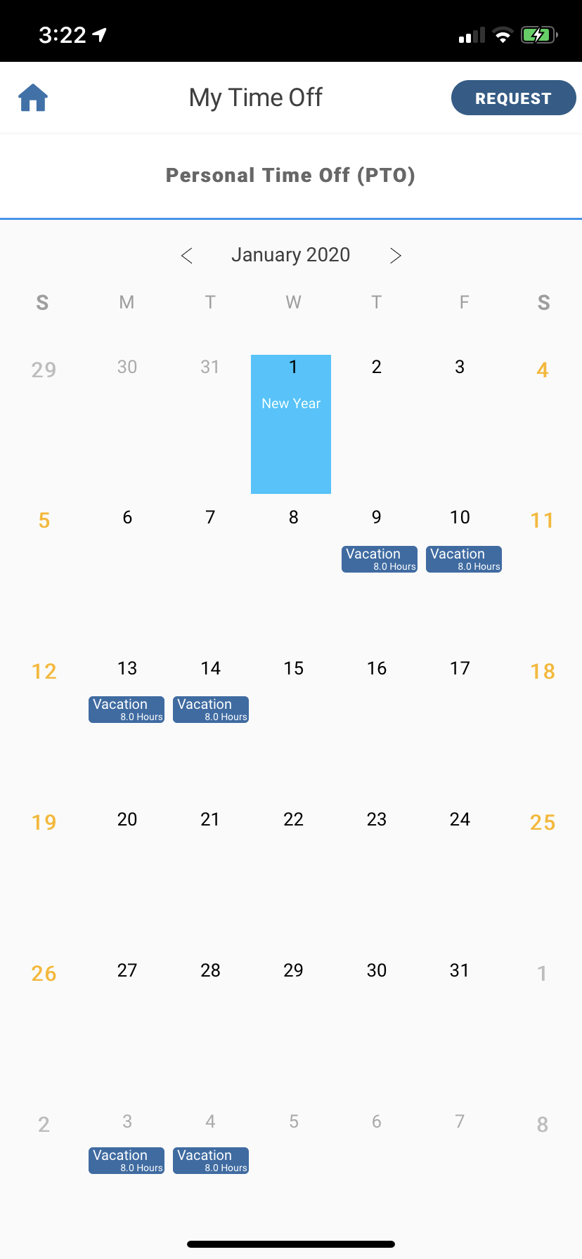 Track time off on the mobile app calendar feature
