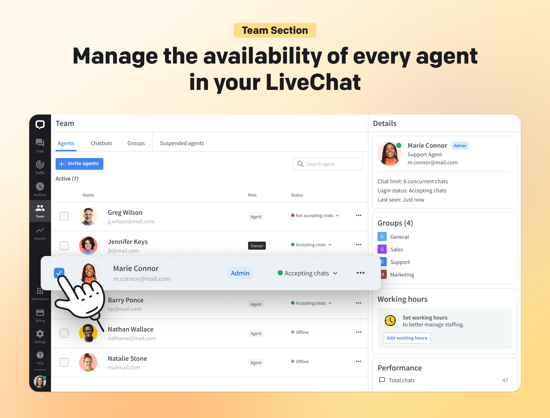 LiveChat Software - Team management
