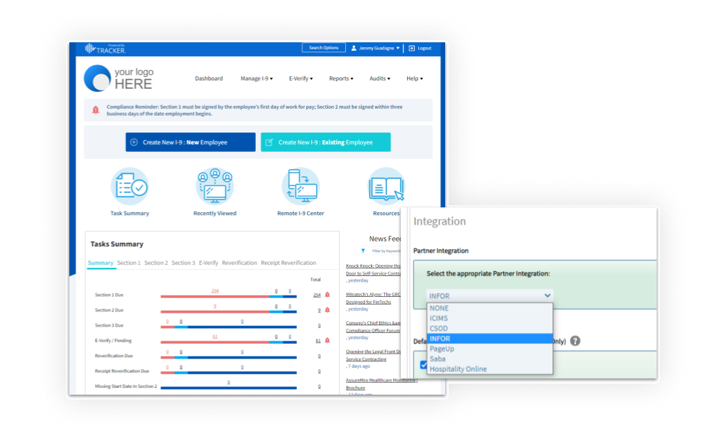 Mitratech Tracker I-9 screenshot: Designed for HR and Legal teams, Tracker utilizes smart automations and integrates with your existing HRIS systems resulting in better efficiency and seamless integrations.