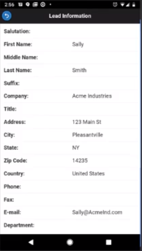 EROnline lead information screenshot
