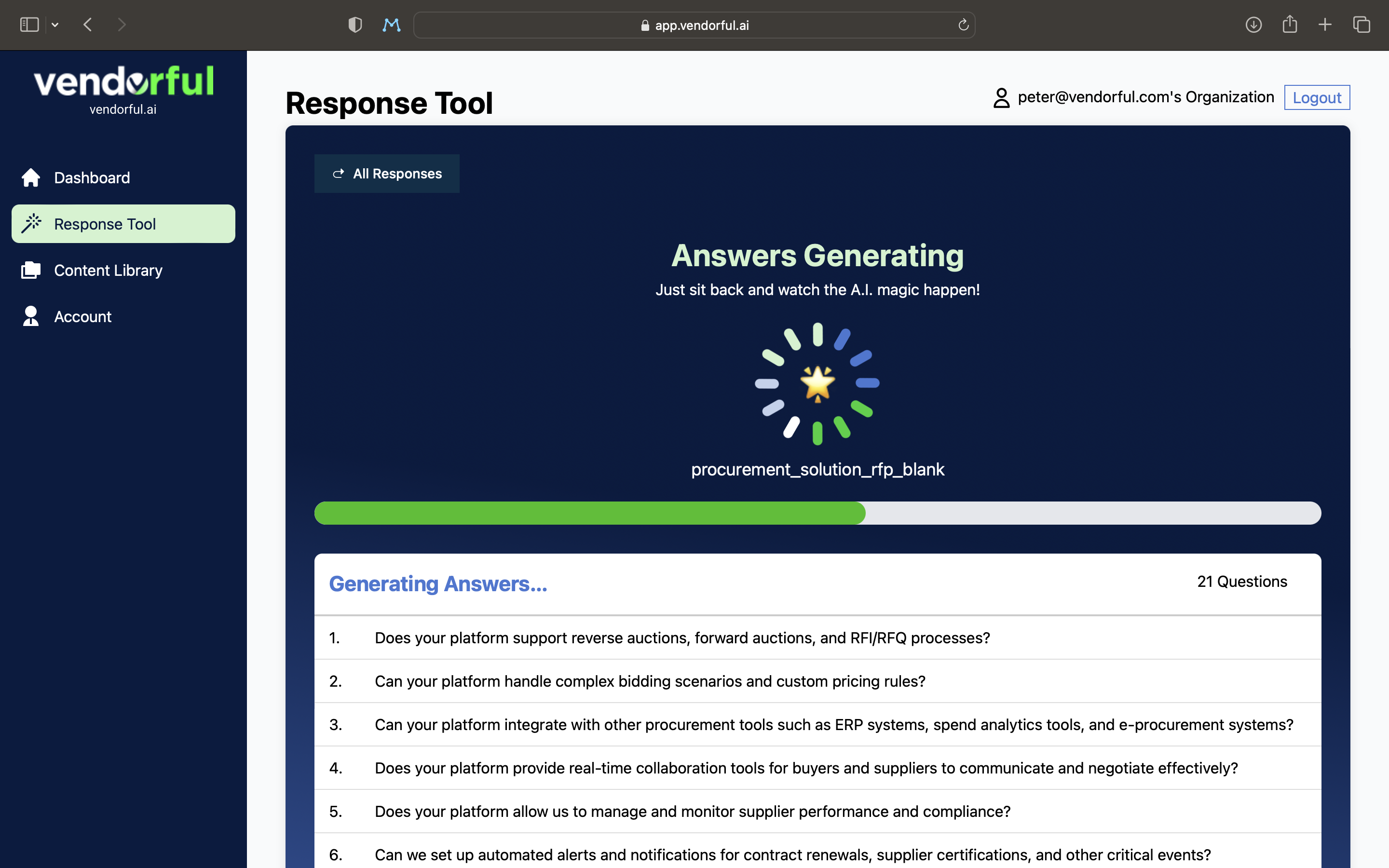 VendorfulAI screenshot: VendorfulAI dashboard