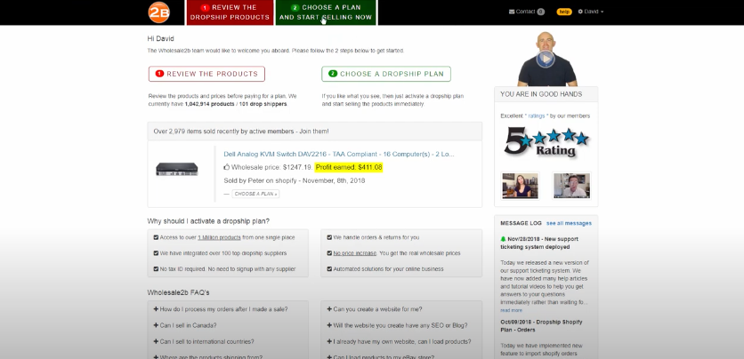 Wholesale2B screenshot: Wholesale2B choose dropship plan