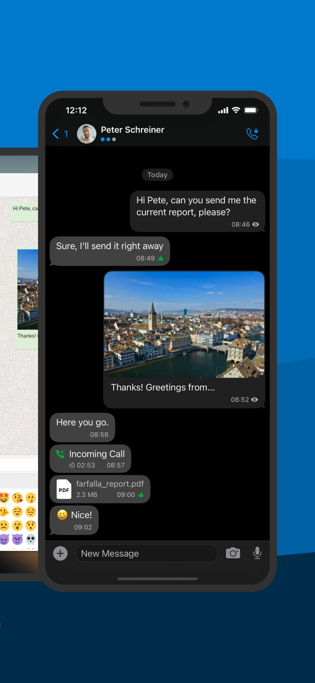 Threema Work screenshot: Send text, voice messages, files and more