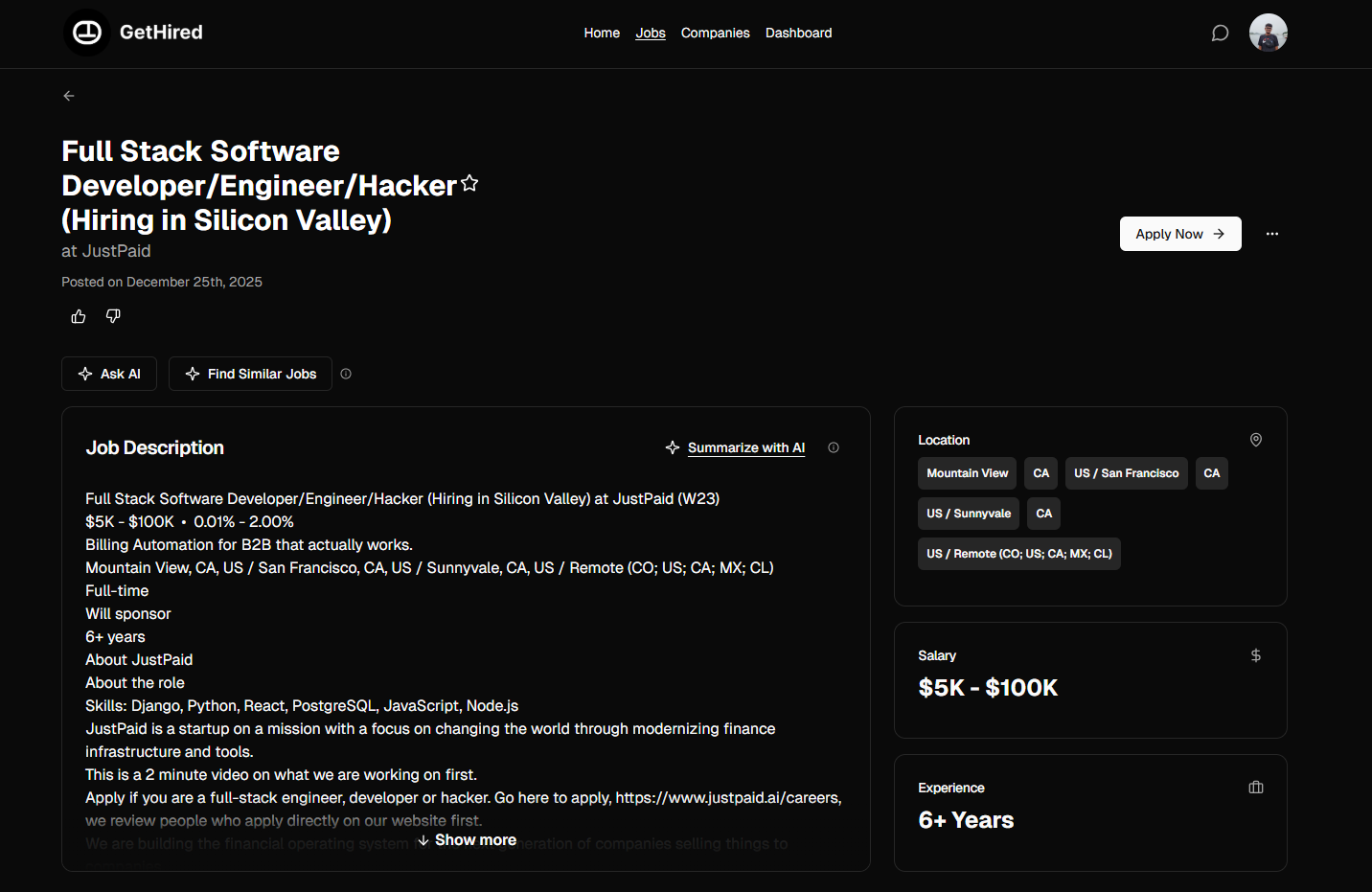 GetHired Software - GetHired job detail page - thumbnail