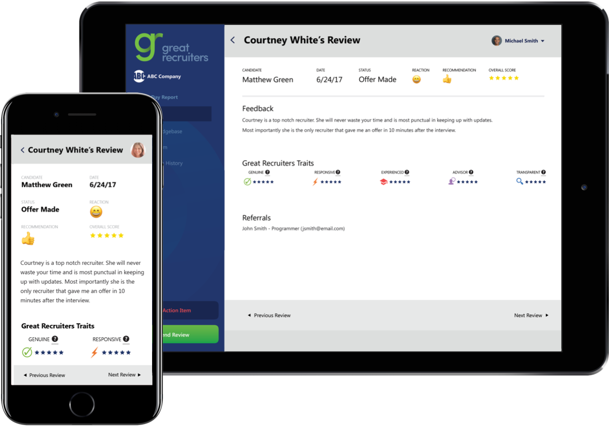 Great Recruiters screenshot: Delivering feedback, reviews and ratings in real time, the platform gives recruitment teams or departments an insight into candidate perception with a view on enhancing reputation