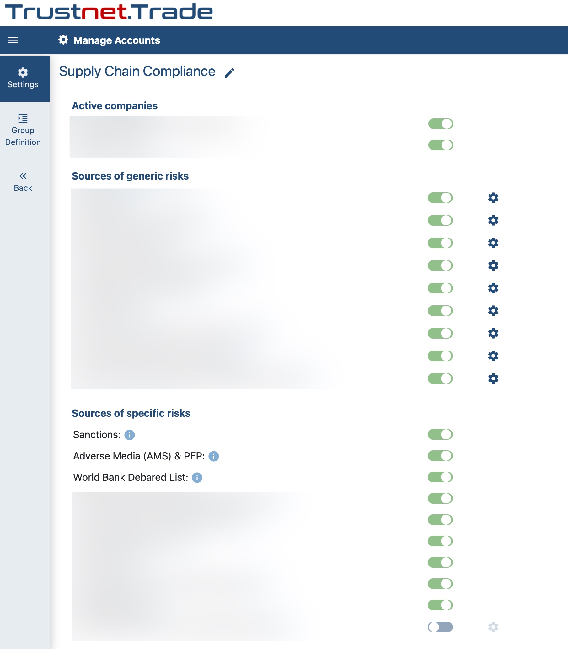 Supply Chain Compliance Settings