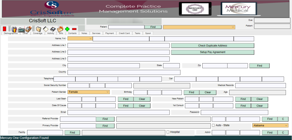 Mercury Medical Software - Mercury One patient search