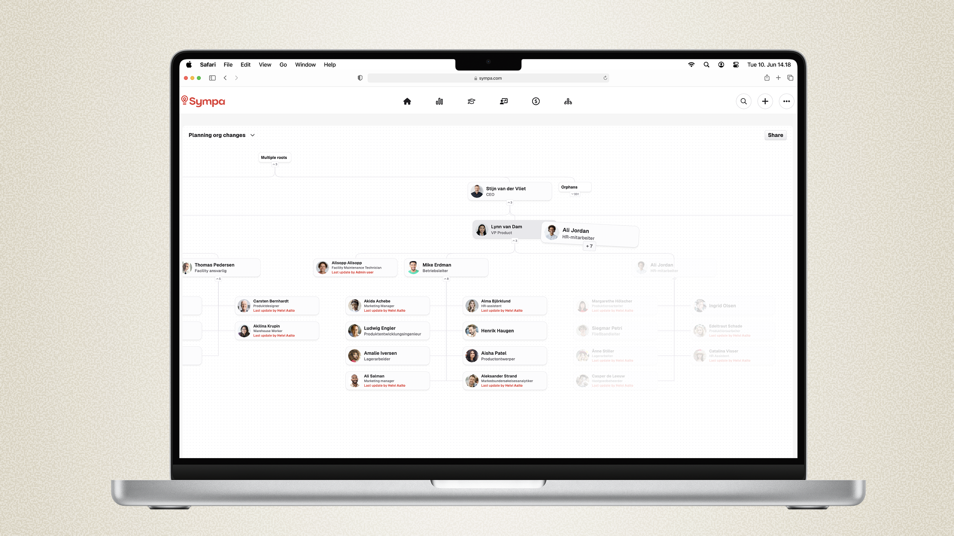 Sympa screenshot: Scenarios planning feature for modelling workforce or budget changes.