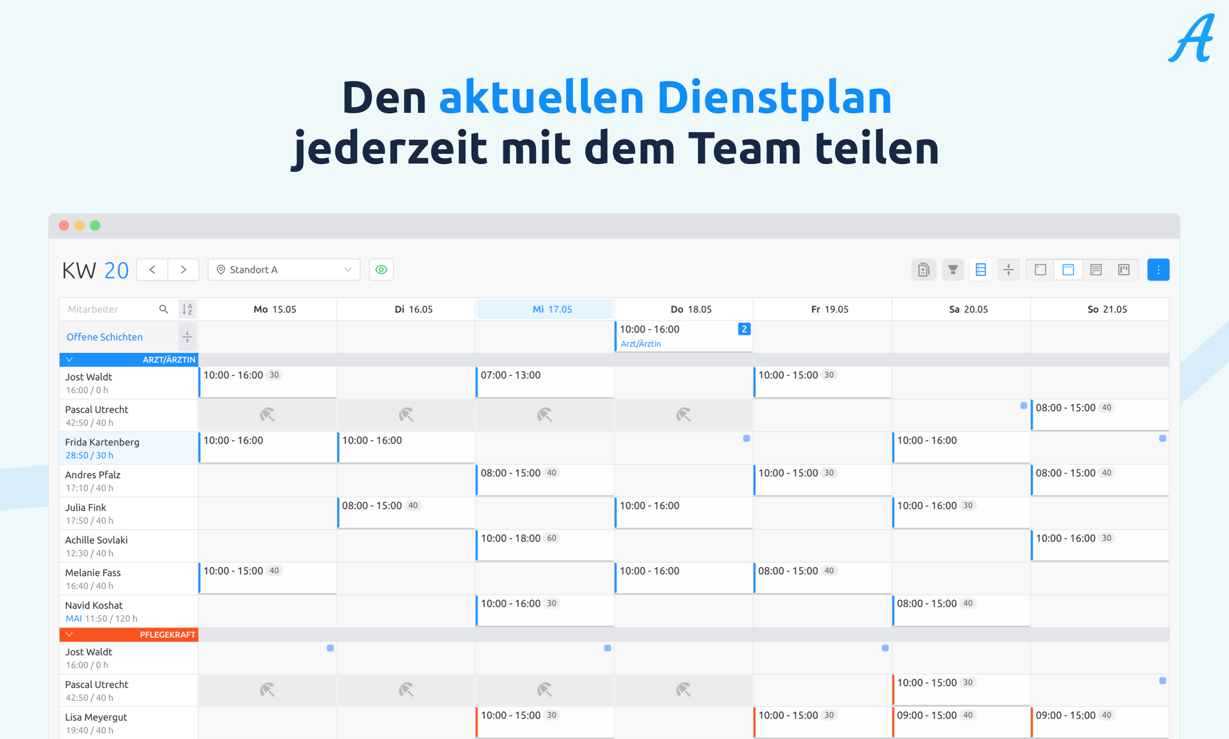 Aplano screenshot: Dienstplan - Wochenansicht