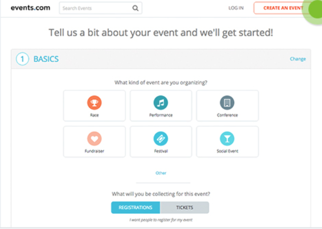 Events.com create an account screenshot
