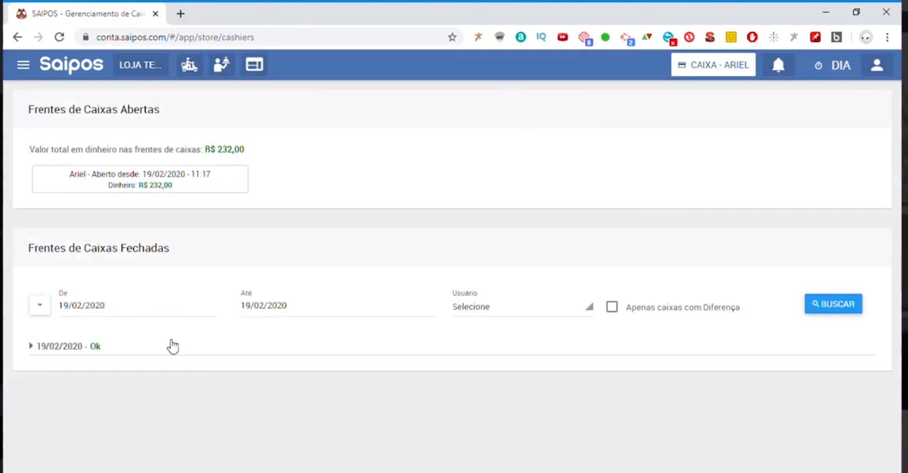 Saipos screenshot: Saipos open box fronts