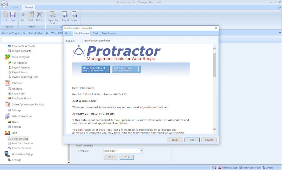 Protractor.NET Software - Protractor customer reminder