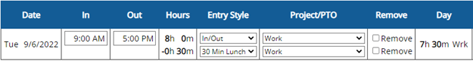 Easy Time Clock Software - Time Card Edit View