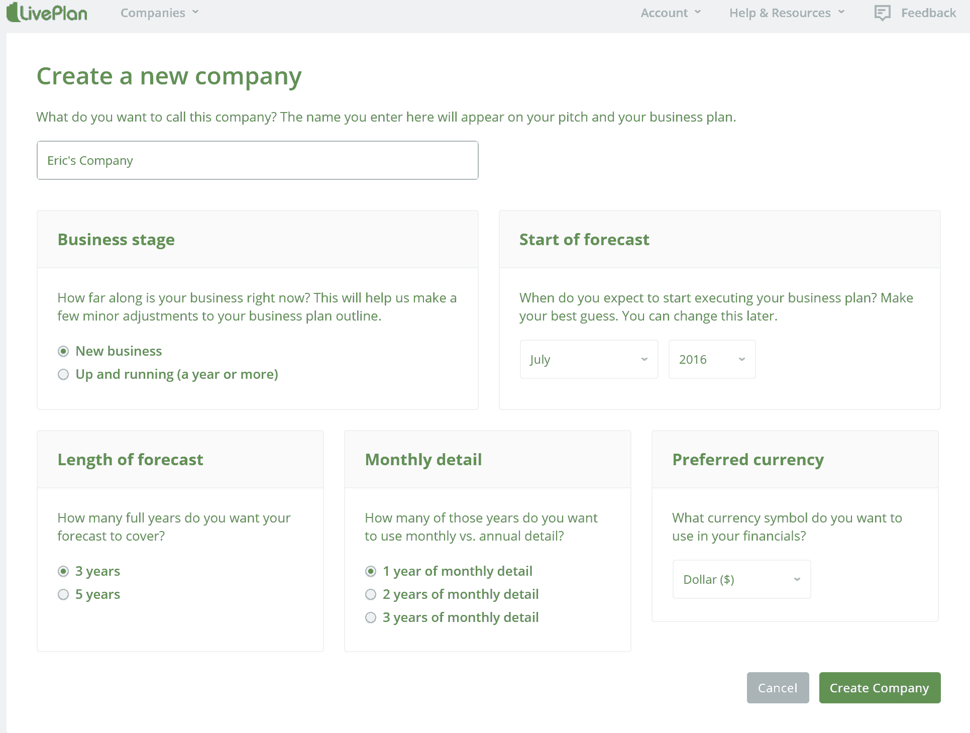 Creating a new company