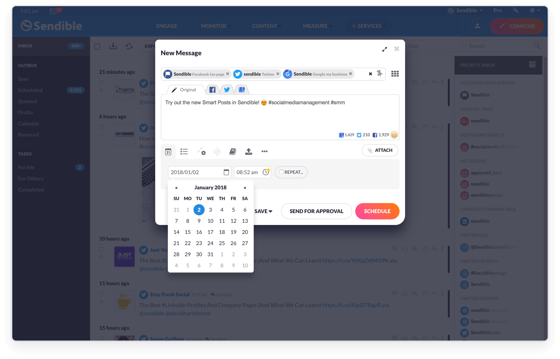 Tailor your client's posts to each network, meaning you can switch up the hashtags and emojis, and even change the attachments. All that to boost organic engagement.