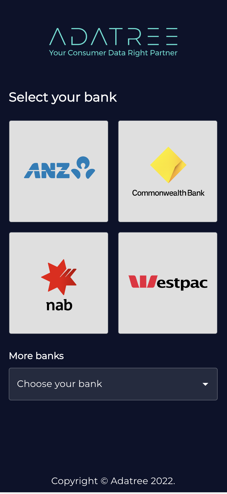 Consent dashboard – choose your bank