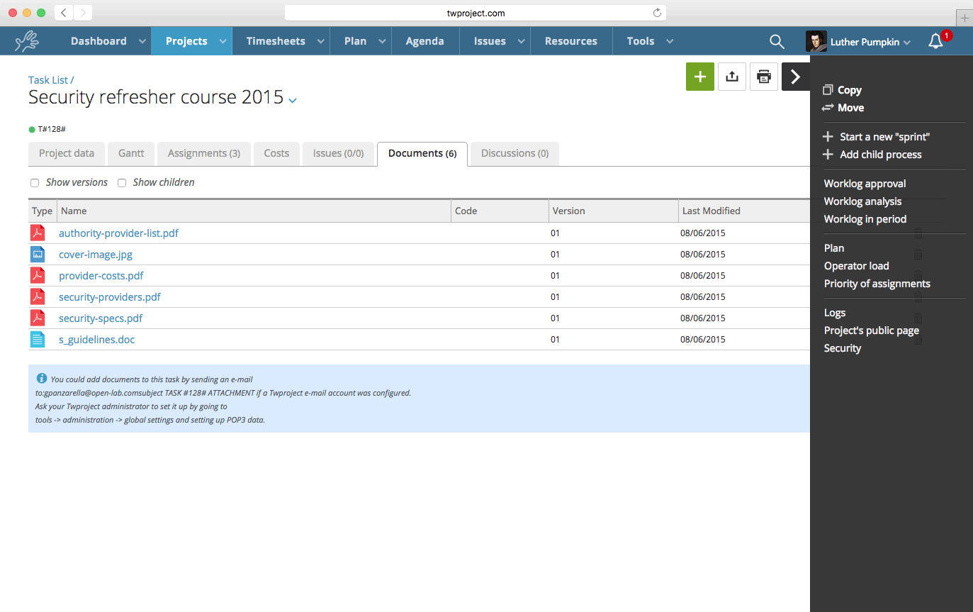 Twproject document management
