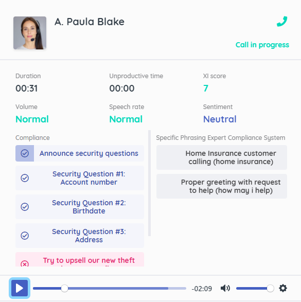 AgentAssist screenshot: Agent Screen Real-time Speech Analytics