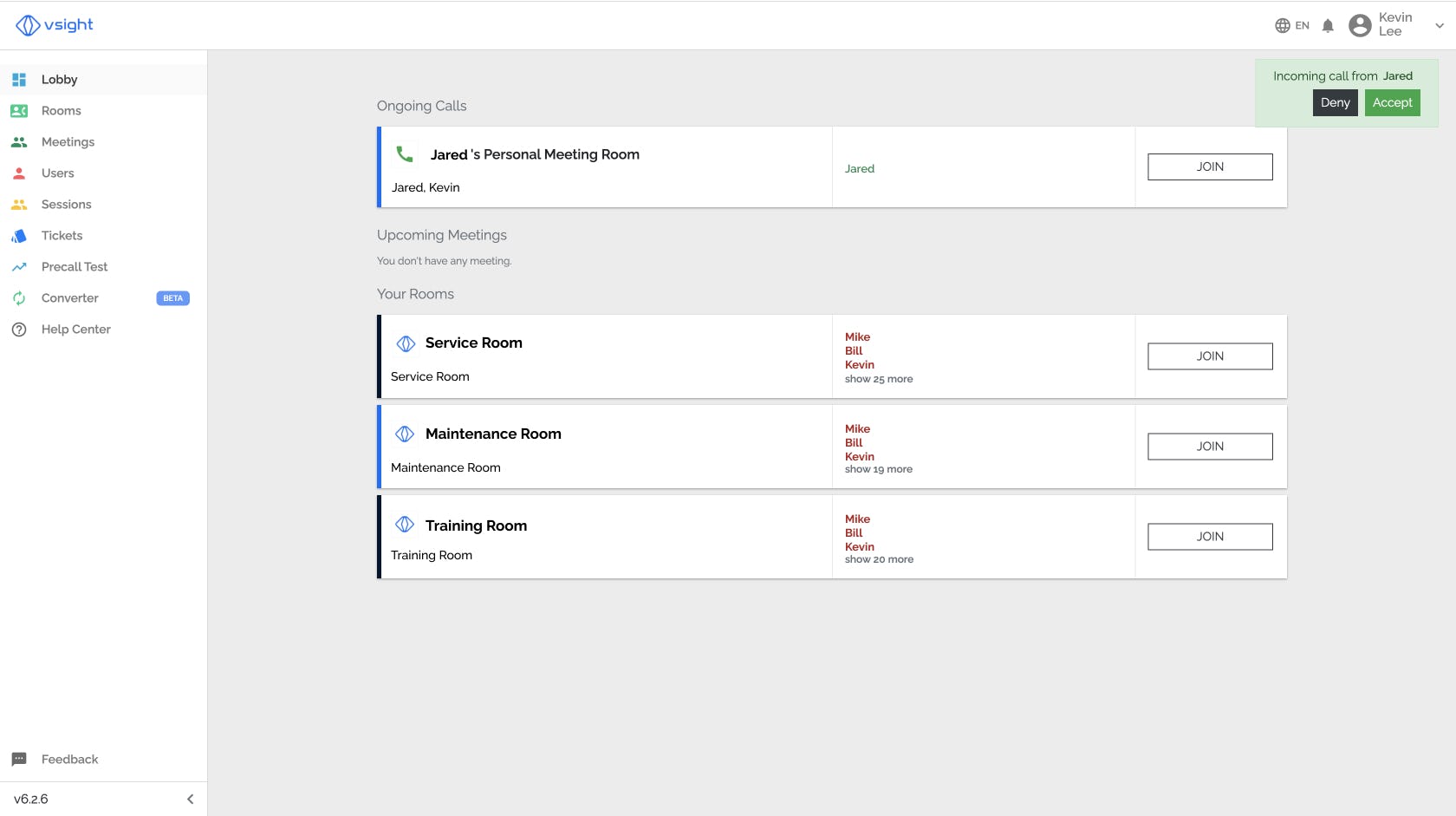 VSight Remote Software - Join meetings via designated rooms and make calls.