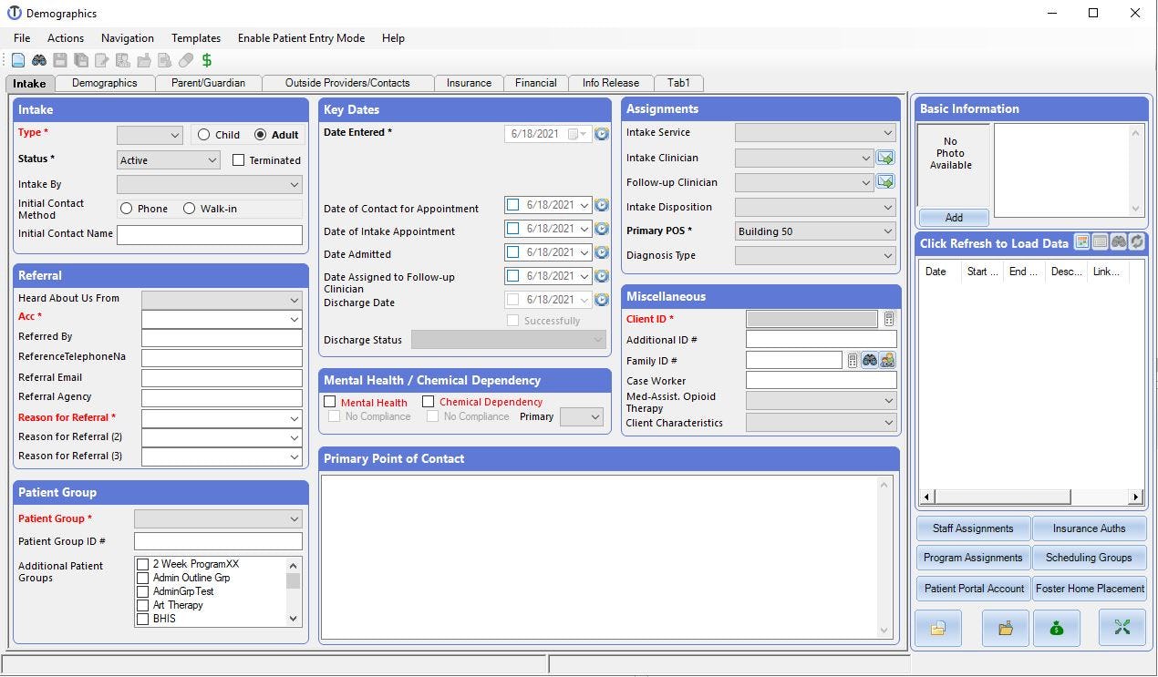 ClinicTracker Software - Demographics/Intake